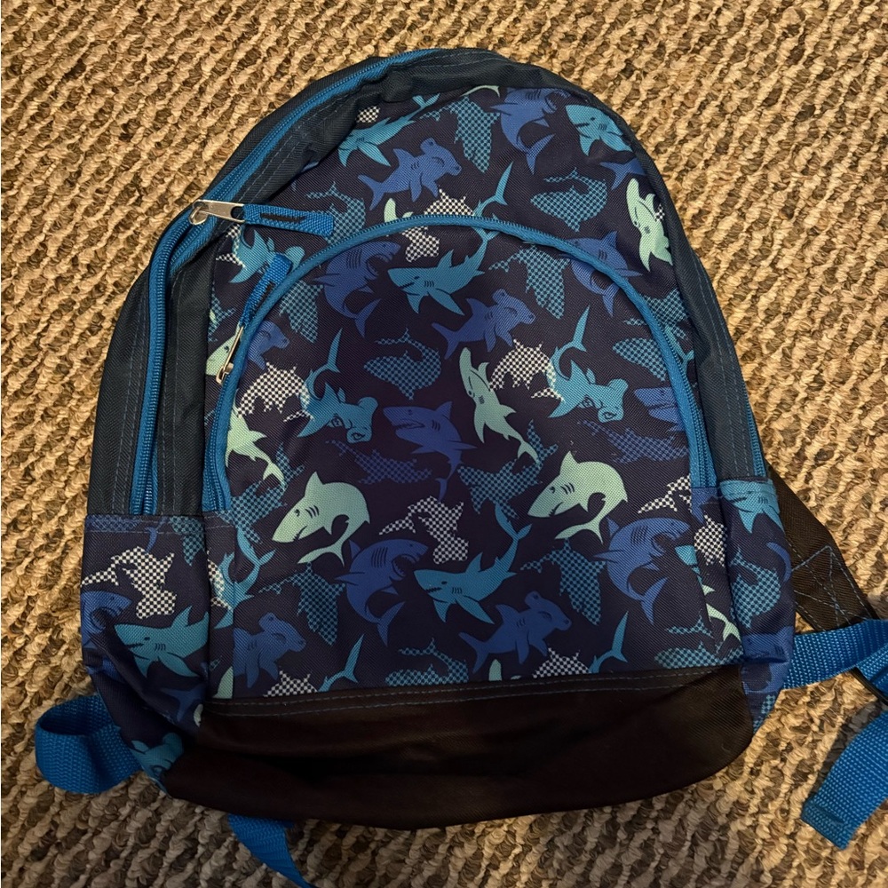 Shark Print Kids Backpack - Blue
